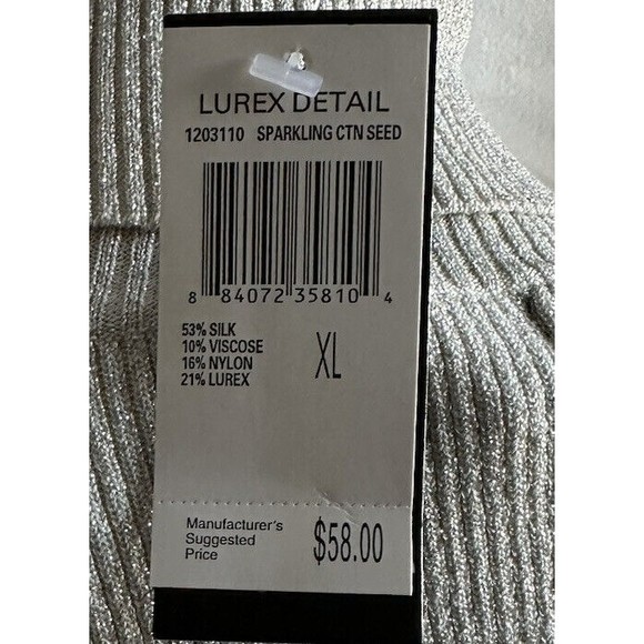 EVIE Womens XL Grey Sparkle Ribbed Turtleneck Silk Blend Long Sleeve Sweater NWT - Picture 4 of 8